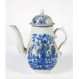 A Pennington Liverpool coffee pot and cover, c1780, printed decoration in blue and white of