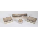 Three Victorian cut glass dressing table boxes, two of rectangular design, another long box and a