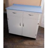 A 1950s formica top kitchen cabinet, with chrome handles, 94cm wide.