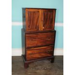 A George III mahogany collector's cabinet, the top with a moulded edge, above two panelled doors,