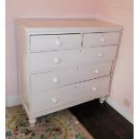 A Victorian painted chest, of two short and three long graduated drawers with knop handles and