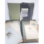 Two 19thC portfolios, and a collection of various watercolour drawings, sketches and drawings, etc.