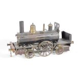 A Victorian live steam scratch built brass railway locomotive, 36cm long.