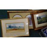 David Morris. River landscape, watercolour, 16cm x 32cm, a set of three prints, each of doorways,