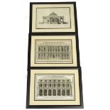A set of three Italian monochrome architectural prints, to include the Prospect of Prefettizio,