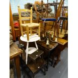 A collection of furniture, to include an oak drop leaf table, a yew veneered drop leaf table, two