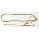 An Italian three colour necklace, yellow and white metal, stamped Italy 9K, 10.7g. (AF)