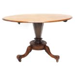 A Victorian mahogany breakfast table, the oval top with a moulded edge on a tapering hexagonal