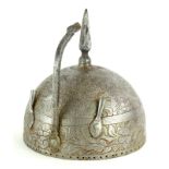 A late 18th/early 19thC Indo Persian Khula Khud helmet, the bowl or top engraved with figures,