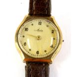 An Avia ladies 9ct gold wristwatch, lacking crown, with leather strap.