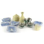A collection of coloured Wedgwood Jasperware, to include three pieces on a yellow ground, a