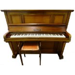 A mahogany upright piano, with metal frame, piano number 93396, retailed by William Cole, Sheffield,