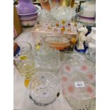 Glassware, to include a punch bowl and glasses, various glass trays, dish and cover, etc. (a