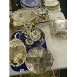Plated wares, to include a three branch candlestick, gravy boat, cruet, food warmers, etc. (a