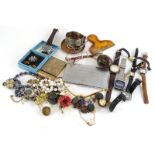 Miscellaneous items, to include dress watches, costume jewellery, military buttons, silver plated