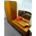 A teak mirror backed dressing table and a double wardrobe, painted cupboard, a storage box, a