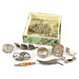 A quantity of silver and white metal jewellery etc., to include a bar brooch with enamel