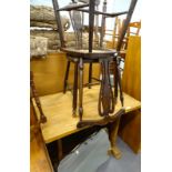 An elm pub type table, a pair of bedroom chairs, and two mirrors.