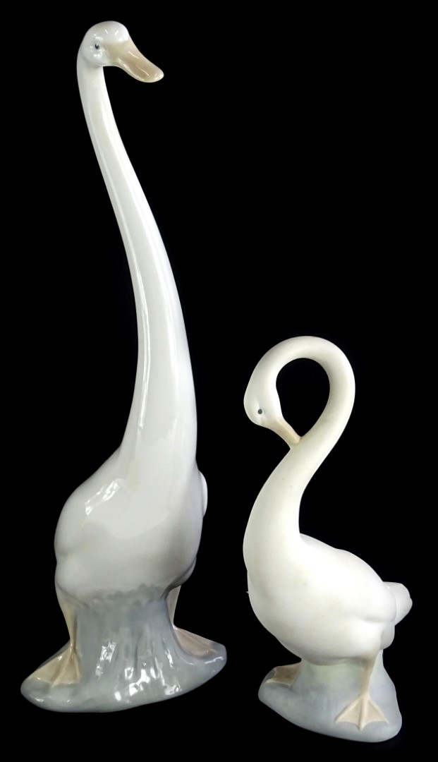 Two Nao porcelain geese, Goose, model no 02000418 issued 1960, 37cm high, and Goose, model number