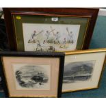 The Game of Lacrosse, coloured print and various prints of Lincoln, and a signed RAF Coningsby