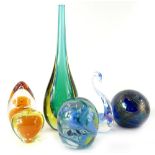 A collection of art glass, to include a paperweight stamped Isle of Wight Glass, another