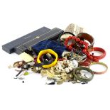 A quantity of costume jewellery, to include bangles, necklaces, dress watches, red stained Chinese