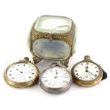Three pocket watches, to include an Edward VII silver cased pocket watch with enamel dial, stamped