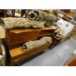 A teak retro side cabinet, a quantity of cork and an oak draw leaf table.