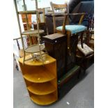 A collection of furniture, to include a mahogany bookcase, a Lloyd Loom type whatnot, corner