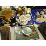 Bygones, collectables, etc., to include treen lidded box, treen hand mirror, mid 20thC brass and