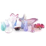 A collection of art glass, to include a Murano tri-form pink and white dish, other similar pieces, a