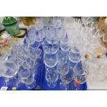 Glassware, to include wine glasses, martini glasses, champagne flutes, etc. (3 trays and loose)