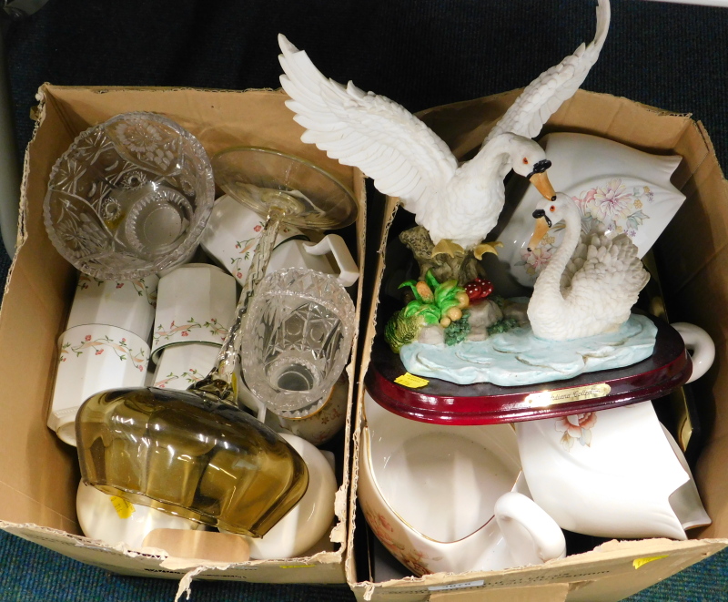 A quantity of ceramics, to include St Michael Claremont pattern swans, modelled glass, etc., swan