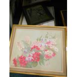Various floral pictures, to include works signed by WP Burtt, DC Hall and a wall mirror painted with