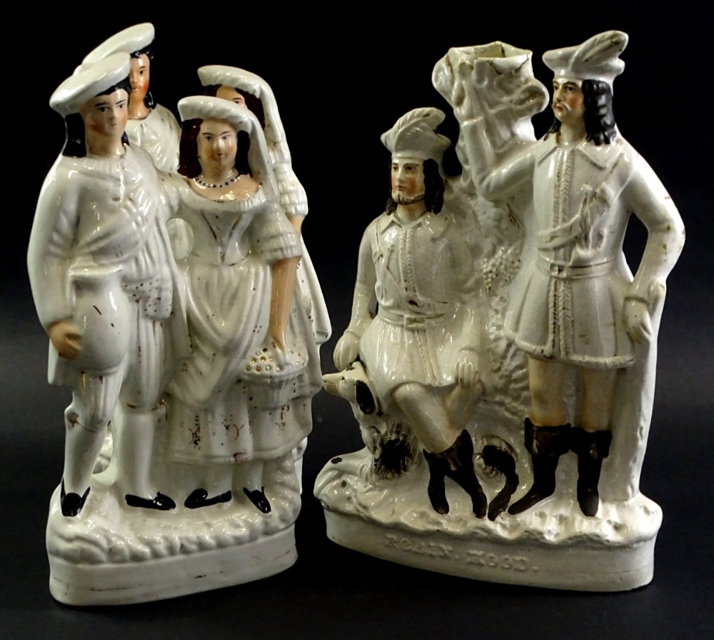 Three 19thC Staffordshire flat back figures, to include Robin Hood and a further two figures of a