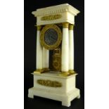A 19thC French white alabaster and gilt metal portico shaped mantel clock, signed Stevenard,
