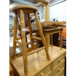 A turned ash and elm stool, a small set of steps and an oak occasional table. (3)