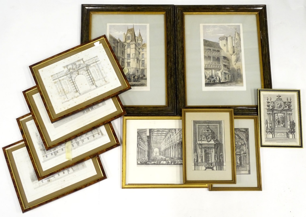 A quantity of mainly French architectural prints, to include the Court of the Hotel Chambellan