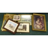 Pictures, prints, mirrors, etc., to include a framed Colson print of a horse and cart, floral