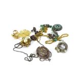 A quantity of costume jewellery, to include a Victorian silver brooch decorated in yellow metal with