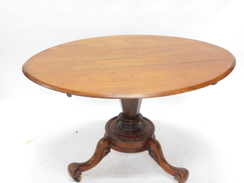 A Victorian mahogany breakfast table, the oval top with a moulded edge on a tapering hexagonal - Bild 2 aus 2