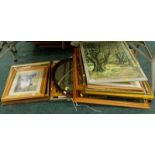 Various pictures, prints, mirrors, etc., to include still life, woodland scene, etc. (a quantity)