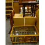 A collection of furniture, to include a nest of two oak tables, teak folding garden chair,