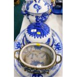 Blue and white wares, to include a 19thC blue and white transfer printed cheese dome, decorated with