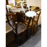 A collection of furniture, to include four dining chairs, and a blue painted bentwood chair.