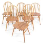 Six Ercol beech and elm Model 370 Windsor dining chairs.