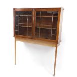 A mahogany display cabinet on stand, with a pair of astragal glazed doors opening to reveal two