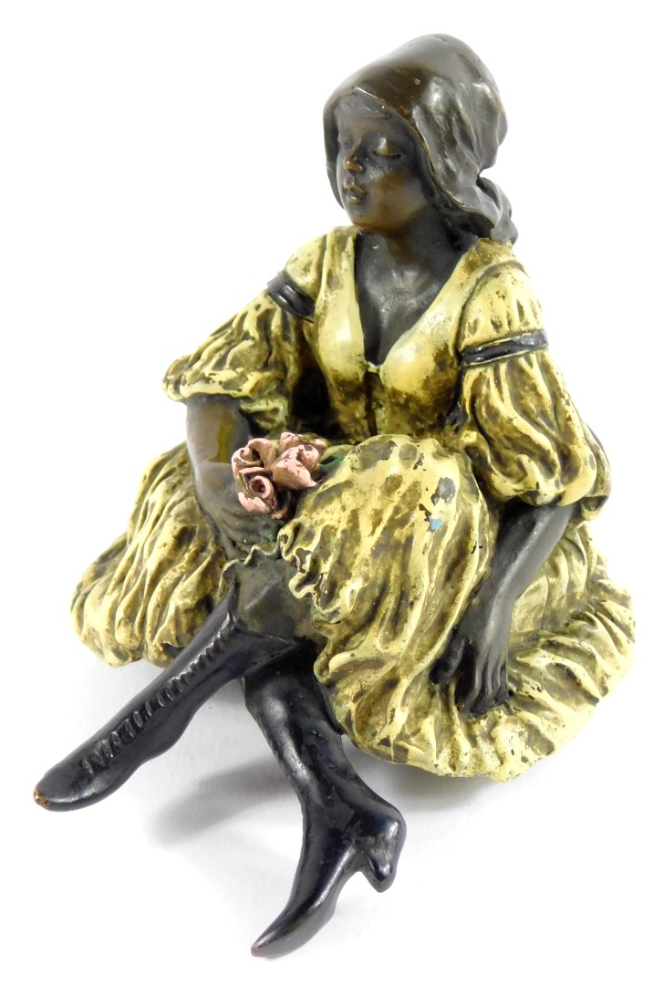 After Franz Xaver Bergmann (Austrian, 1861-1936). A cold painted bronze figure of a lady modelled in