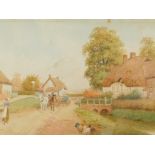 Robert Hollands Walker (British Exh 1892-1920). Country village with figures and hens,