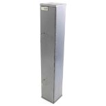 An Eiger Range grey metal gun cabinet, with two keys, 137cm high, 23cm wide, 22cm deep.